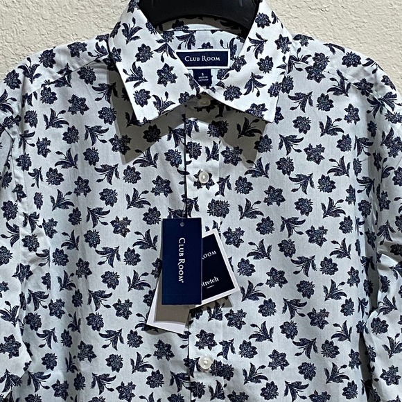 Club Room Men's Size Small Long Sleeve Button Up Shirt Blue Floral Pattern NEW - Picture 3 of 13
